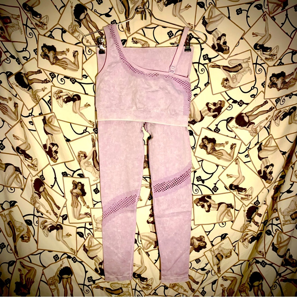 Purple one shoulder sports bra & legging set